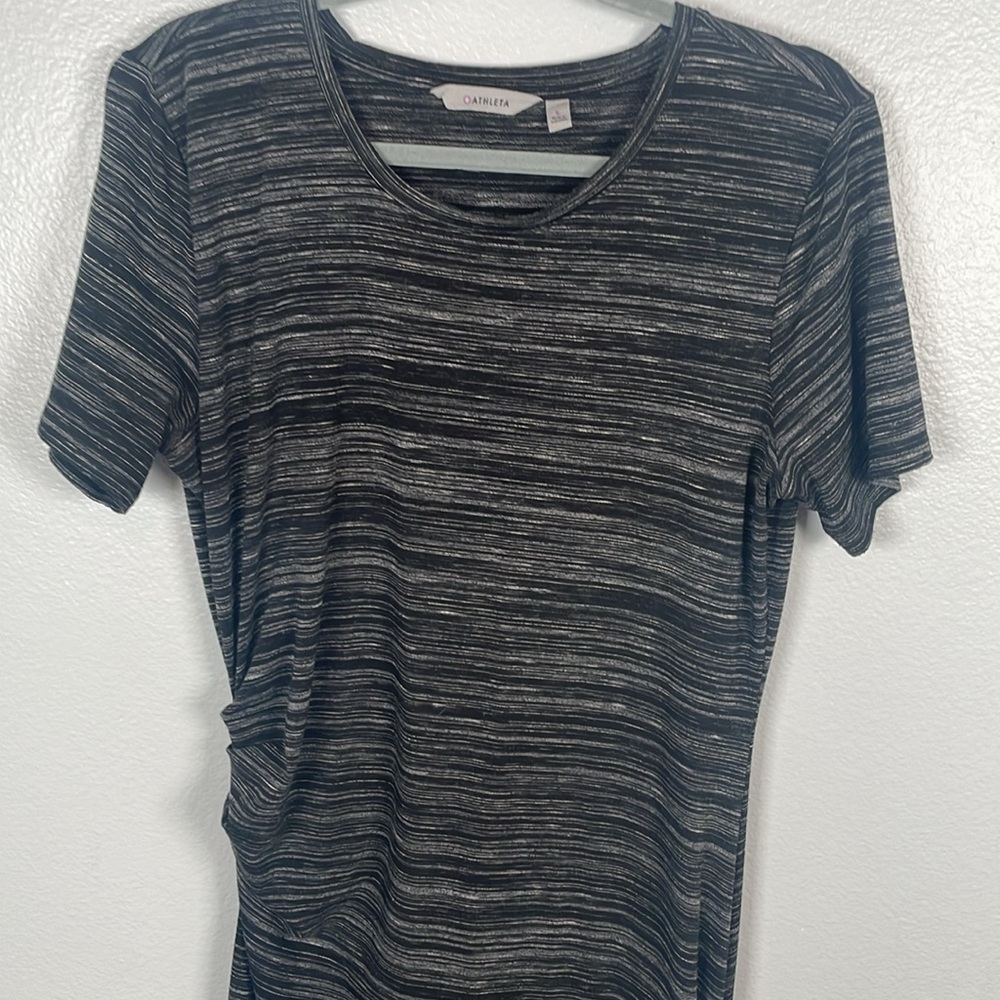 Athleta Downtown Asymmetrical space dye ruched midi length teeshirt dress large - Picture 3 of 10